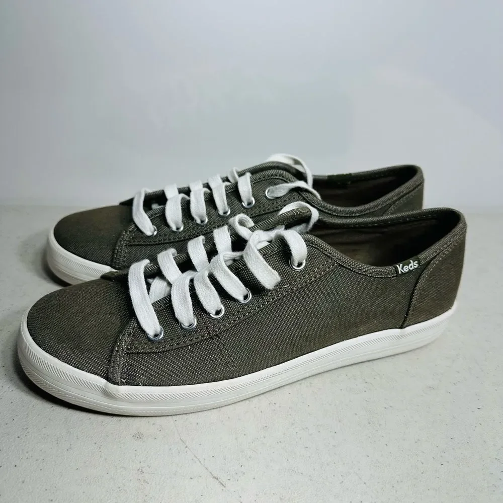 Keds Taupe Canvas Sneakers with White Accents size 7,5